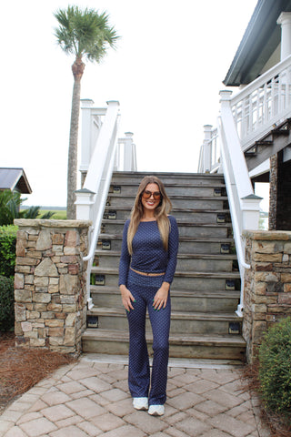 Polka Dot Flare Set- Navy