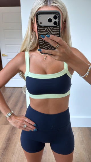 Contrast Block Sports Bra- Navy & Lime