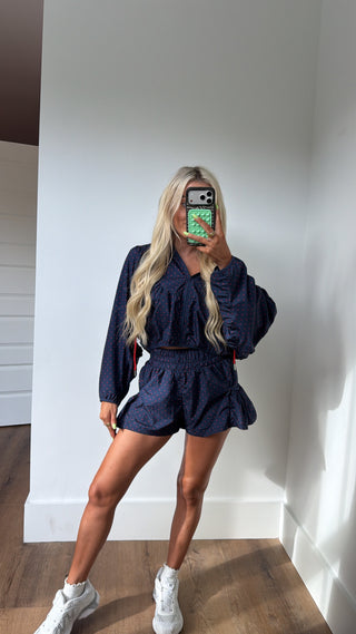 Polka Dot Wind Breaker Set- Red & Navy
