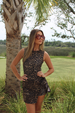 Leopard Wrap Tie Active Dress