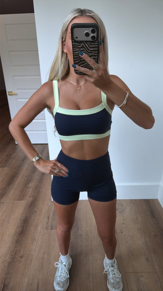 Contrast Block Sports Bra- Navy & Lime