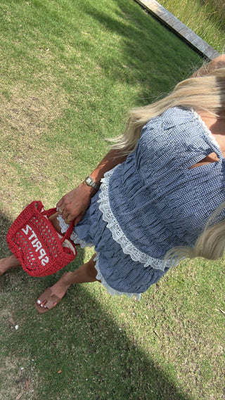 Navy Ruched Gingham Set