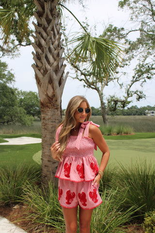 Lobster Embroidered Short Set