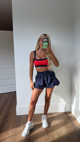 Contrast Block Sports Bra- red & navy