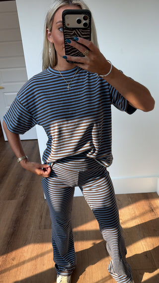 Blaze Striped Set- Brown & Blue
