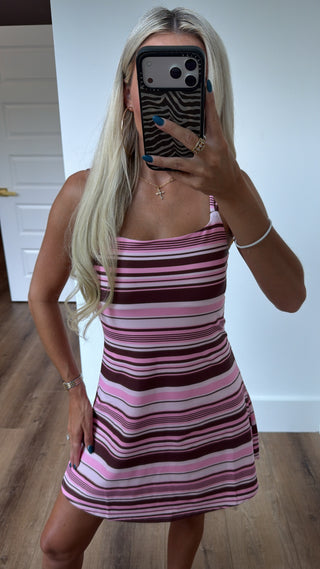Neapolitan Stripes Active Dress- Brown & Pink