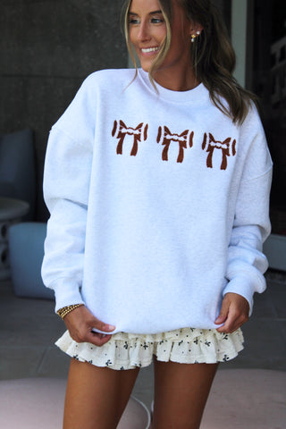 Football Bows Embroidered Crewneck