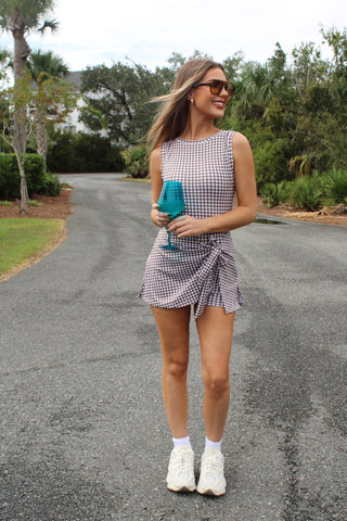Chocolate Gingham Active Wrap Dress