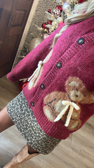 Ralph Teddy Cardigan- Burgundy