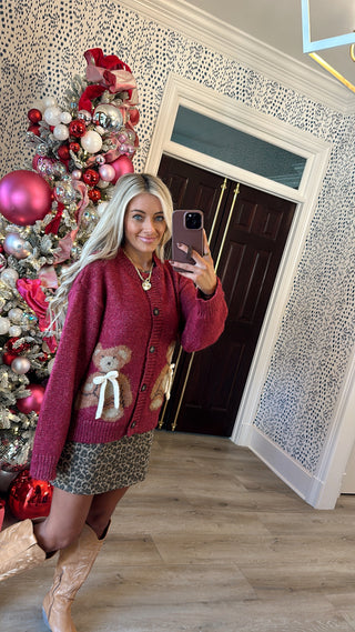 Ralph Teddy Cardigan- Burgundy