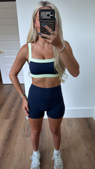 Contrast Block Sports Bra- Navy & Lime