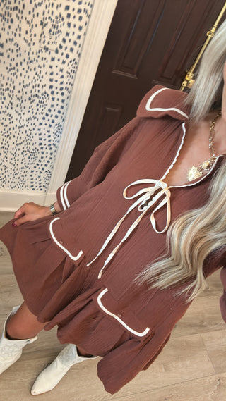 Hazel Mini Dress- Brown