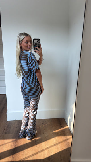 Blaze Striped Set- Brown & Blue