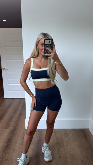 Contrast Block Sports Bra- Navy & Lime