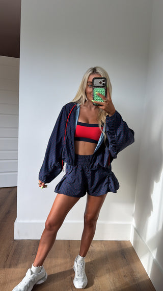 Contrast Block Sports Bra- red & navy