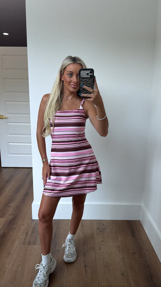 Neapolitan Stripes Active Dress- Brown & Pink