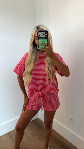 Terry Cloth Stripe Set- red & pink