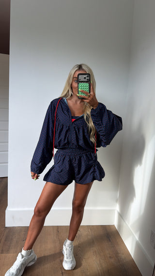 Polka Dot Wind Breaker Set- Red & Navy