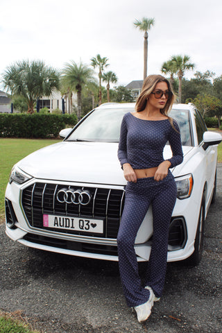 Polka Dot Flare Set- Navy