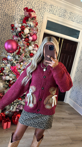 Ralph Teddy Cardigan- Burgundy