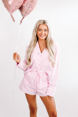 Seersucker Embroidered Pajama Set