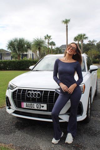 Polka Dot Flare Set- Navy