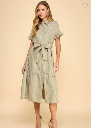 Sage Striped Midi Dress