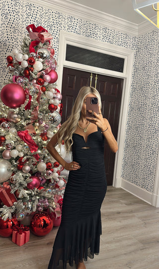 Ruched Mermaid Midi- Black